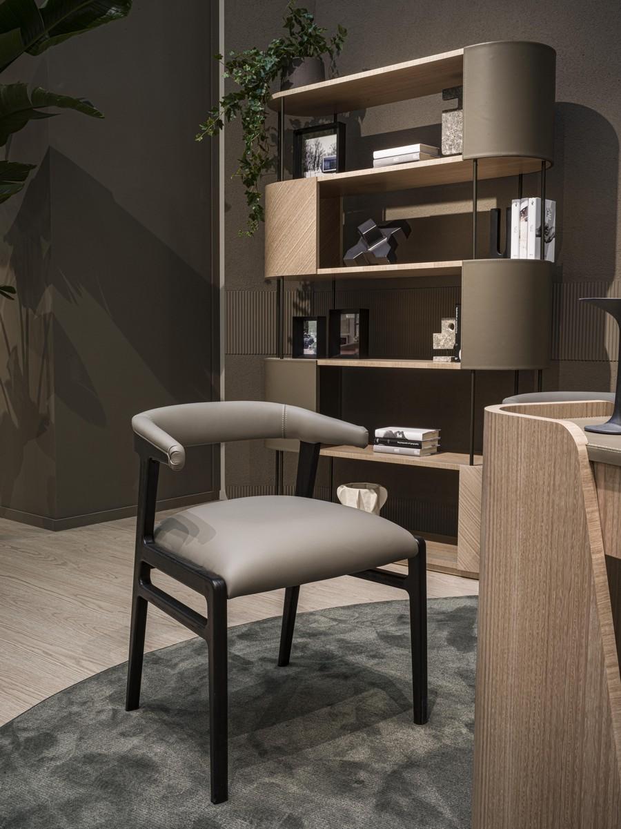 Woodwork Aida modern solid wood armchair upholstered in leather For Sale