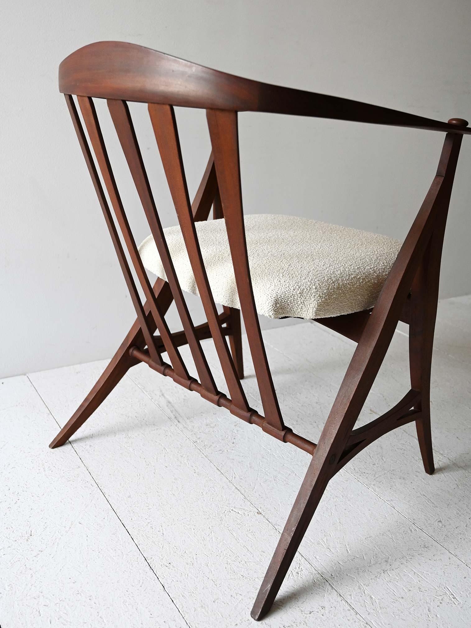 1950s vintage sculptural armchair with carved frame and new upholstery For Sale 2