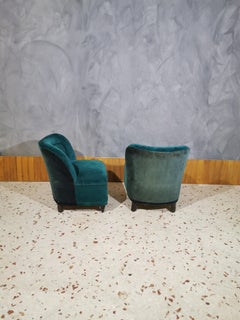 Midcentury Small Armchairs by Gio Ponti, in Wood and Smooth Velvet, 1950s