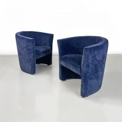 Modern Italian dark blue velvet tub armchairs, 1970s