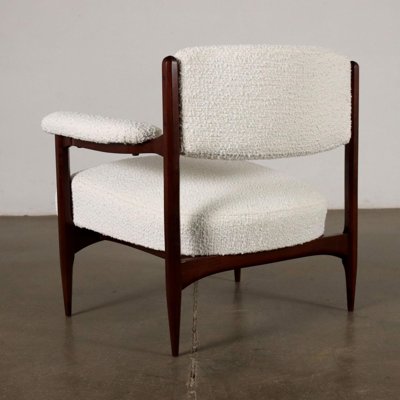 1960s armchairs with wooden arms, restored, white For Sale 1