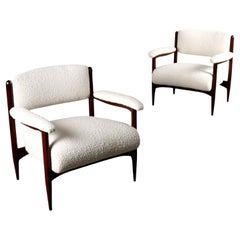 1960s armchairs with wooden arms, restored, white