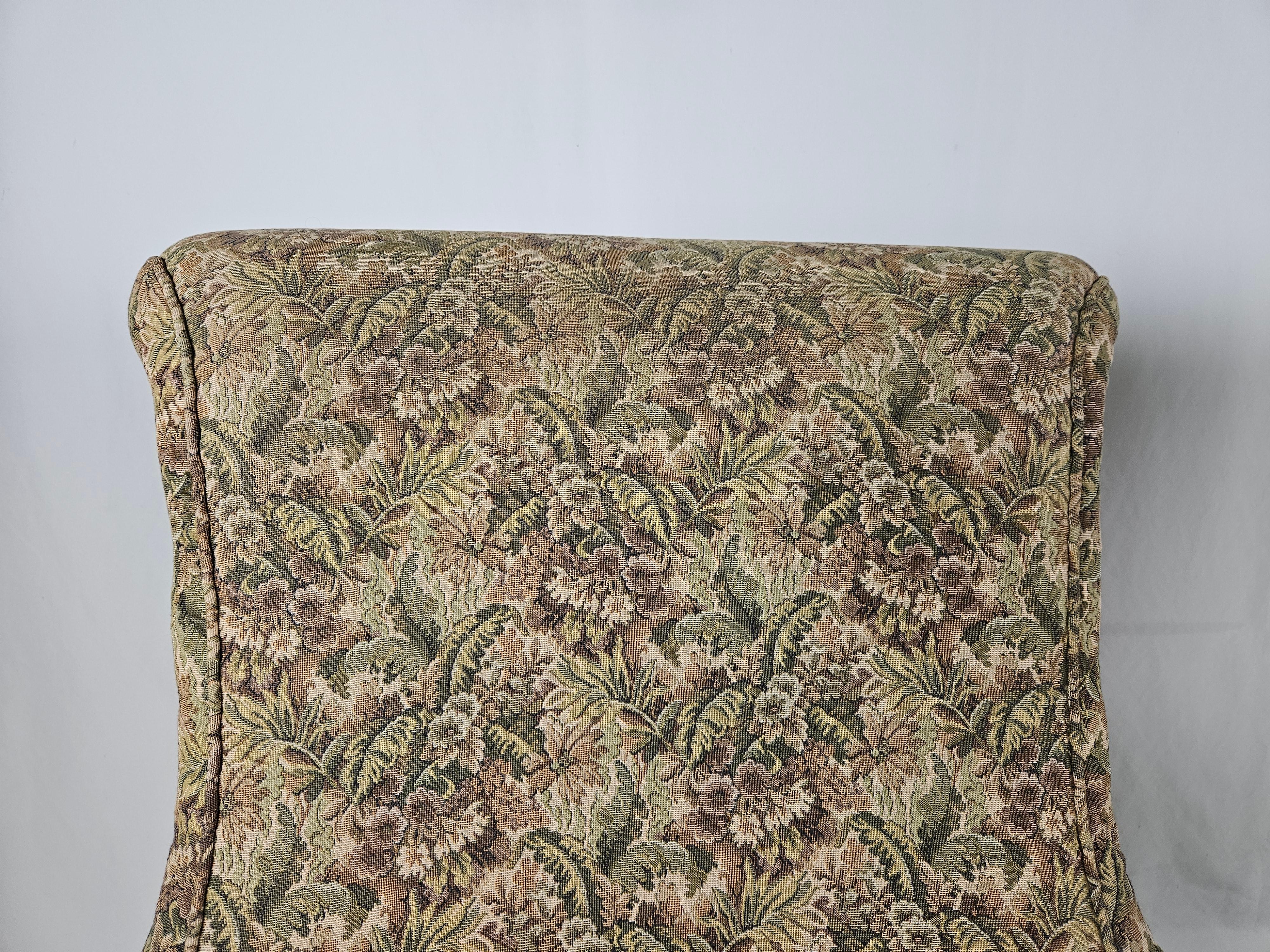 Late 20th Century 1970s floral fabric armchairs with wooden feet For Sale