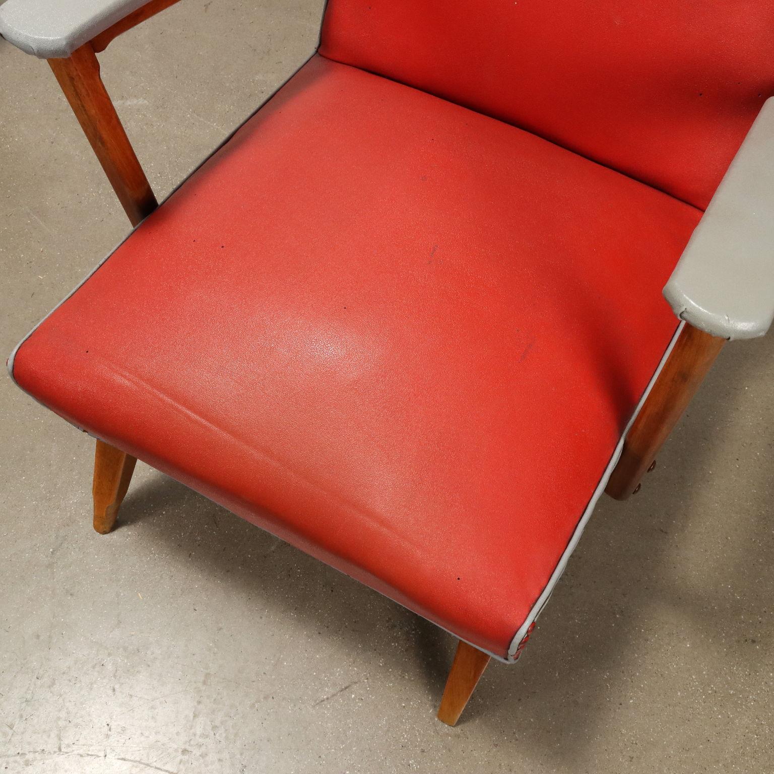 Beech Argentine 50s Red Armchairs For Sale