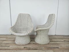 Vintage 1970s white wicker outdoor armchairs