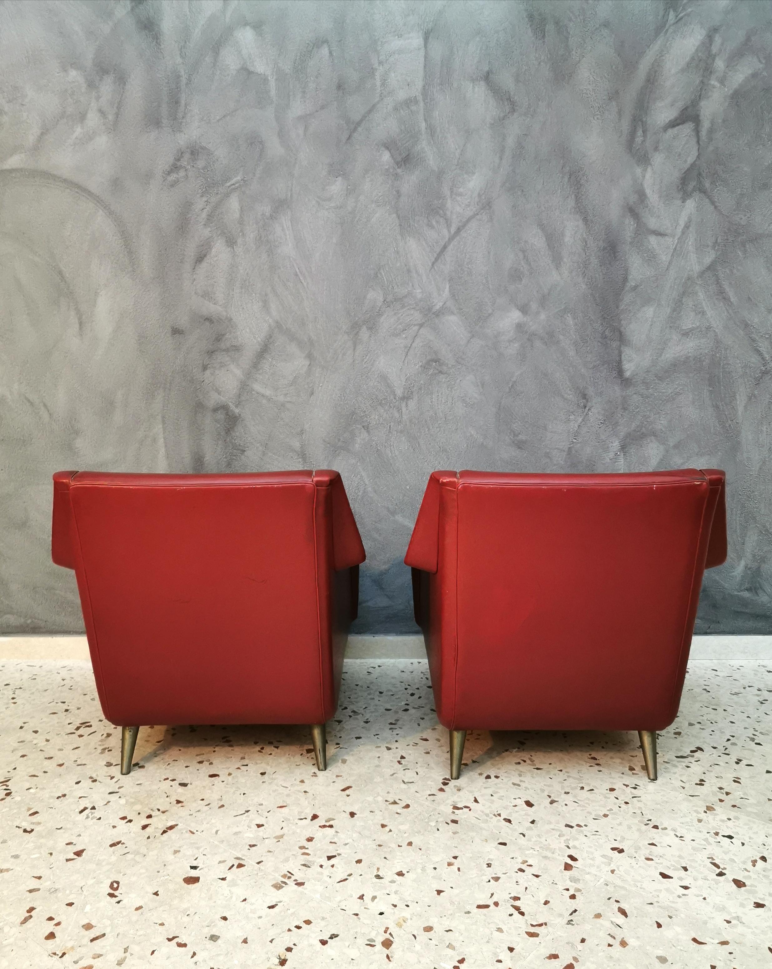 Mid-Century Modern Mid Century Armchairs by Carlo de Carli in Red Eco-Leather, 1950s, Italy