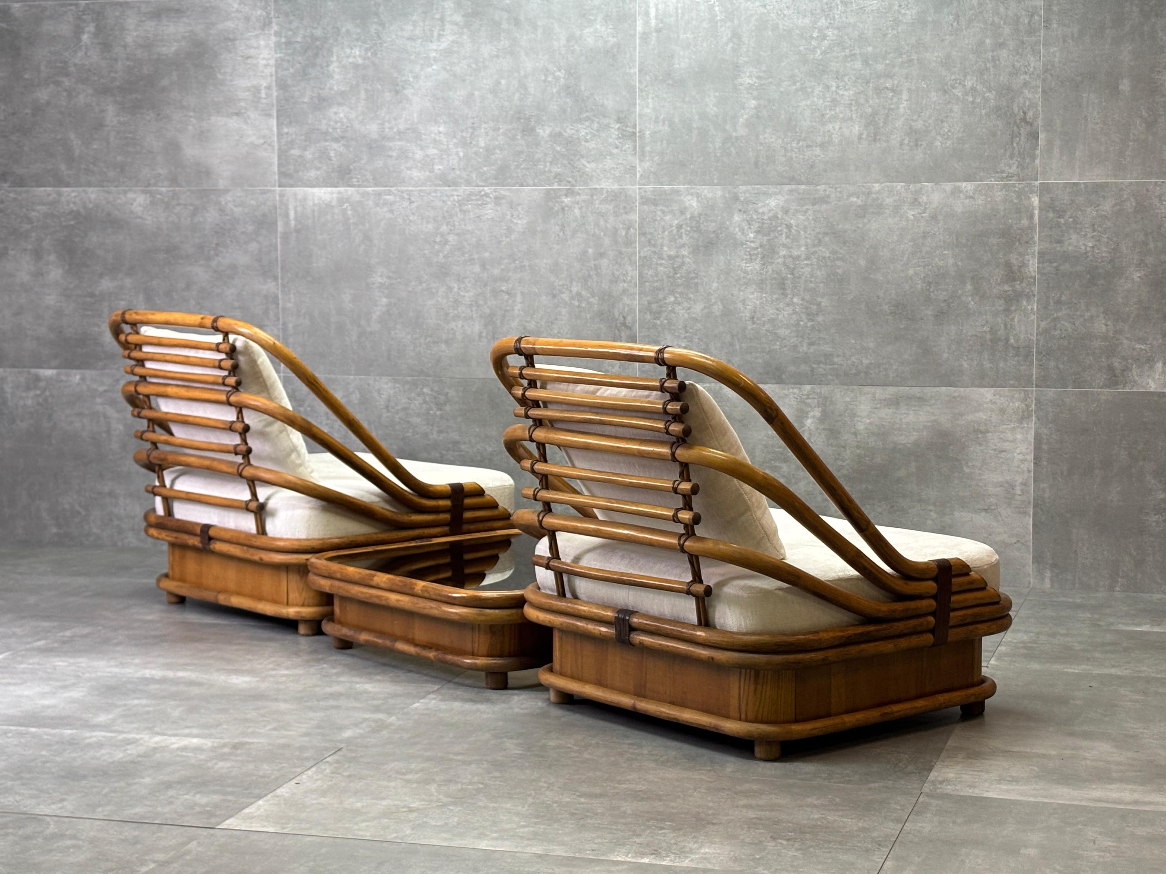 Sillones y mesa de mimbre, Southern Nurseries, 1970s, set de 3 Late 20th Century en venta