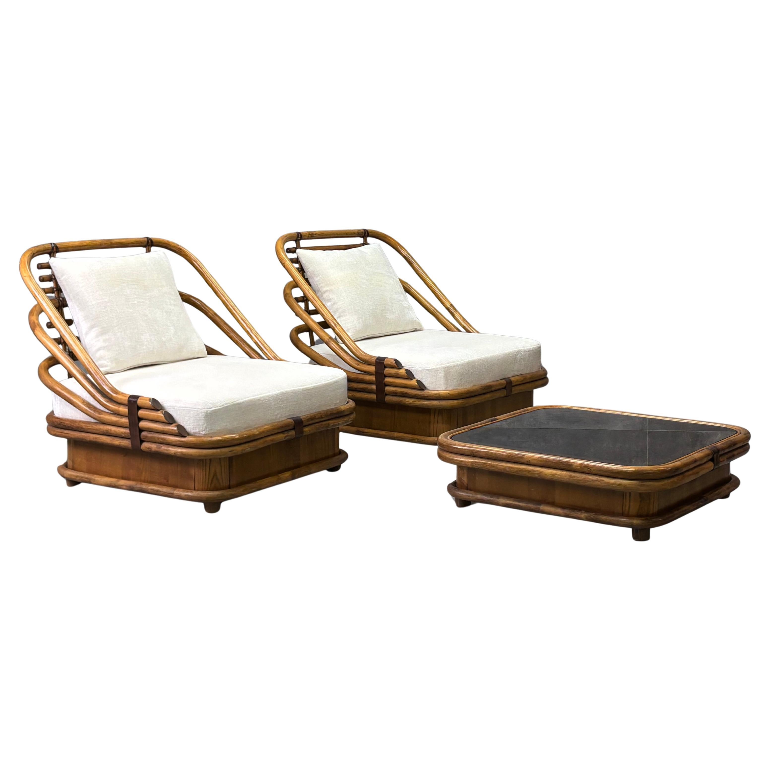 Sillones y mesa de mimbre, Southern Nurseries, 1970s, set de 3