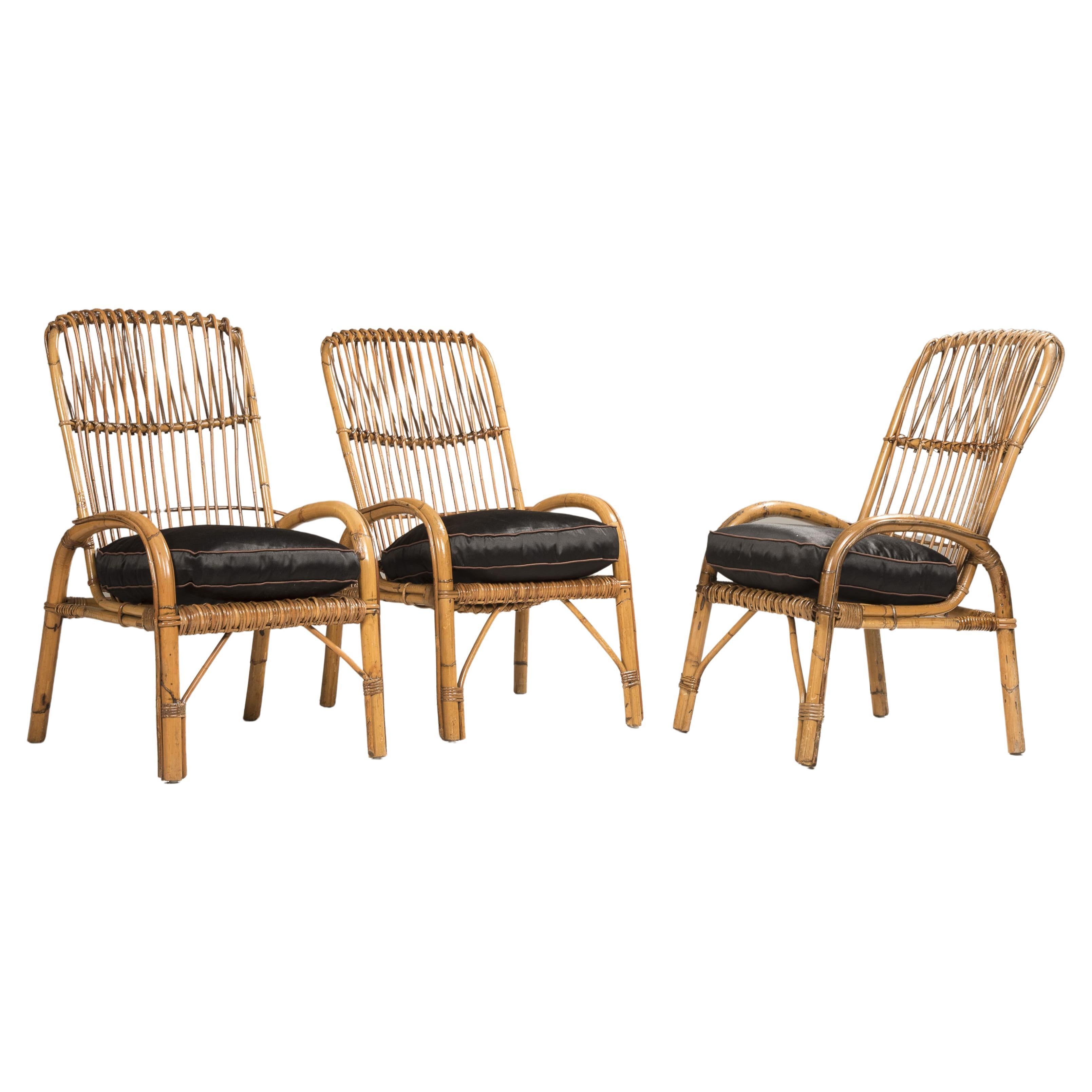 1950 Franco Albini Drei Sessel Modell Bambù Riviera im Angebot