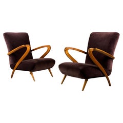 Poltrone in legno e velluto, 1940s, set di 2