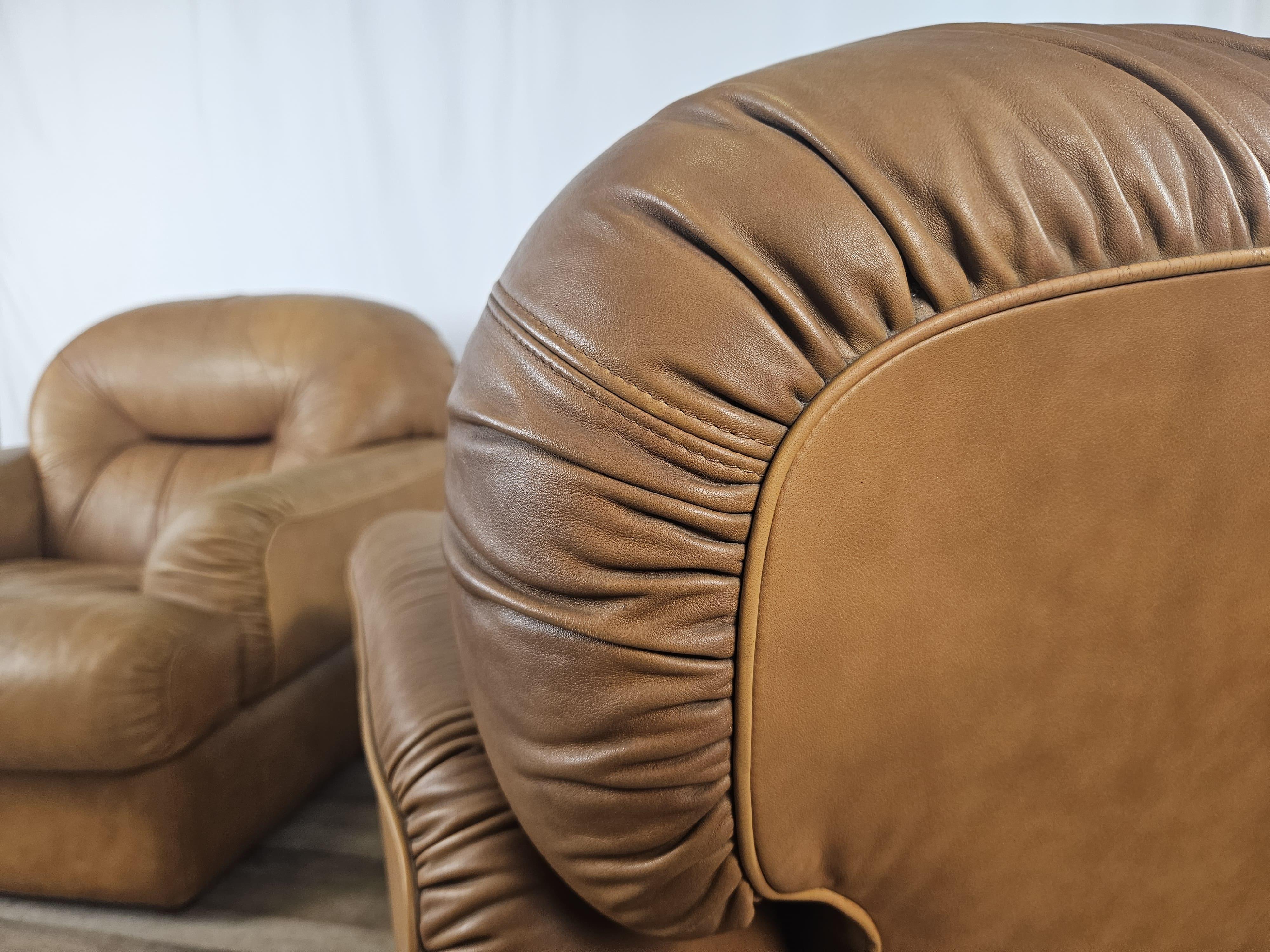 Late 20th Century Cognac leather 1970s armchairs by Estasis Salotti - Meda For Sale