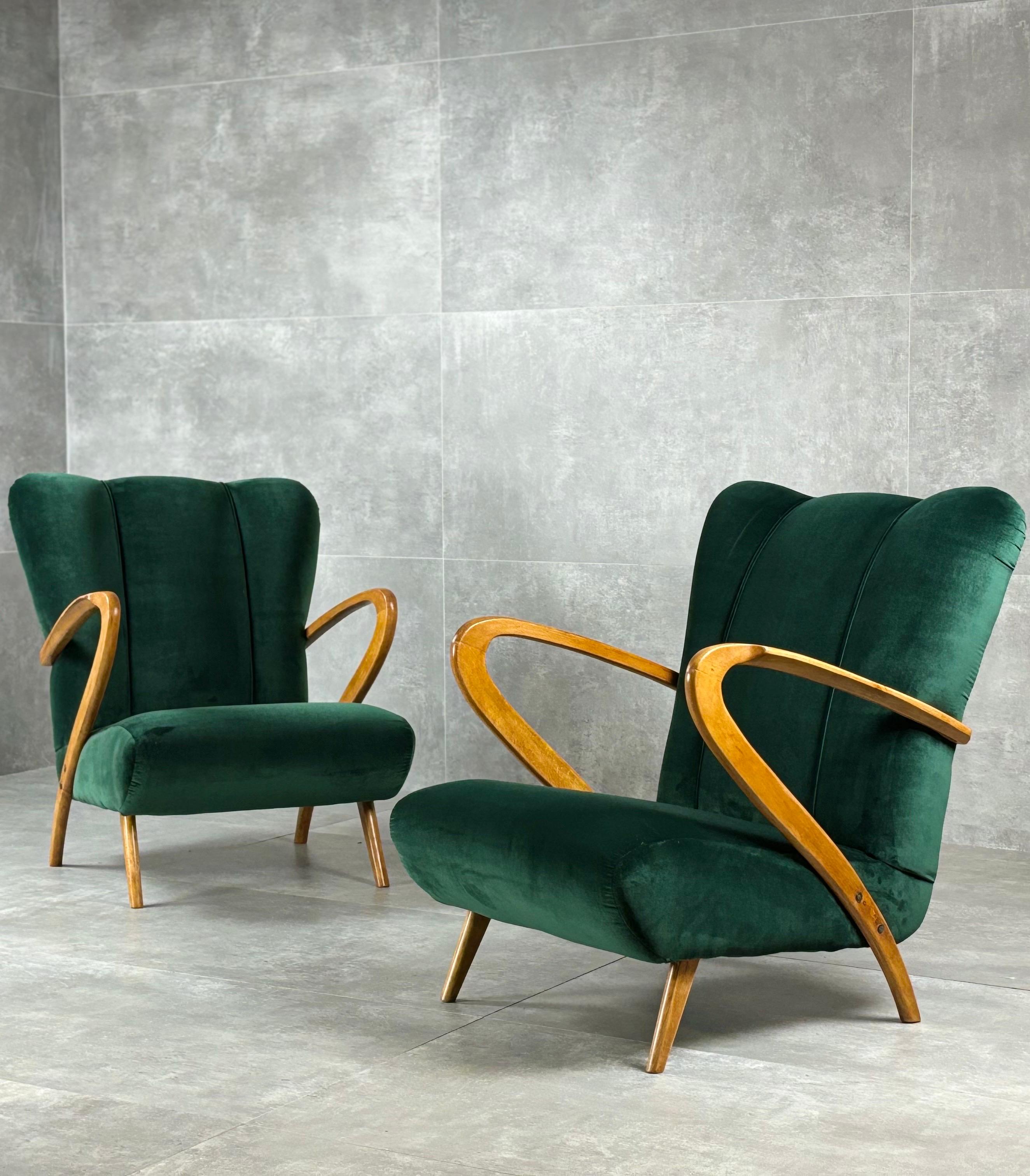 Poltrone in velluto, anni '40, set di 2 in vendita 1