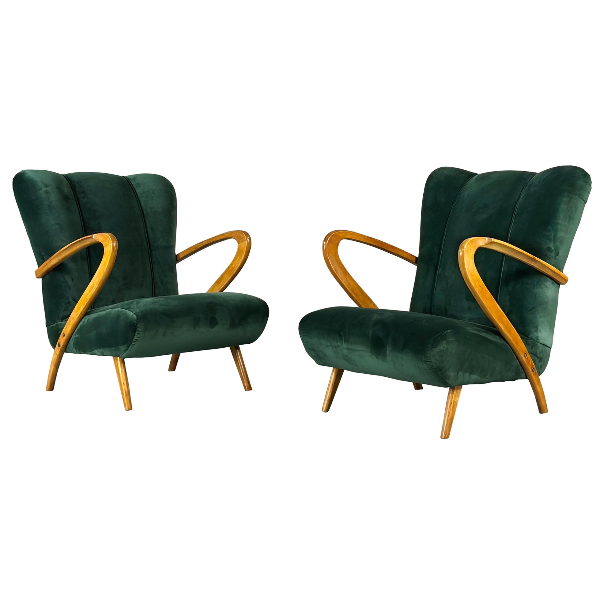 Poltrone in velluto, 1940s, set di 2