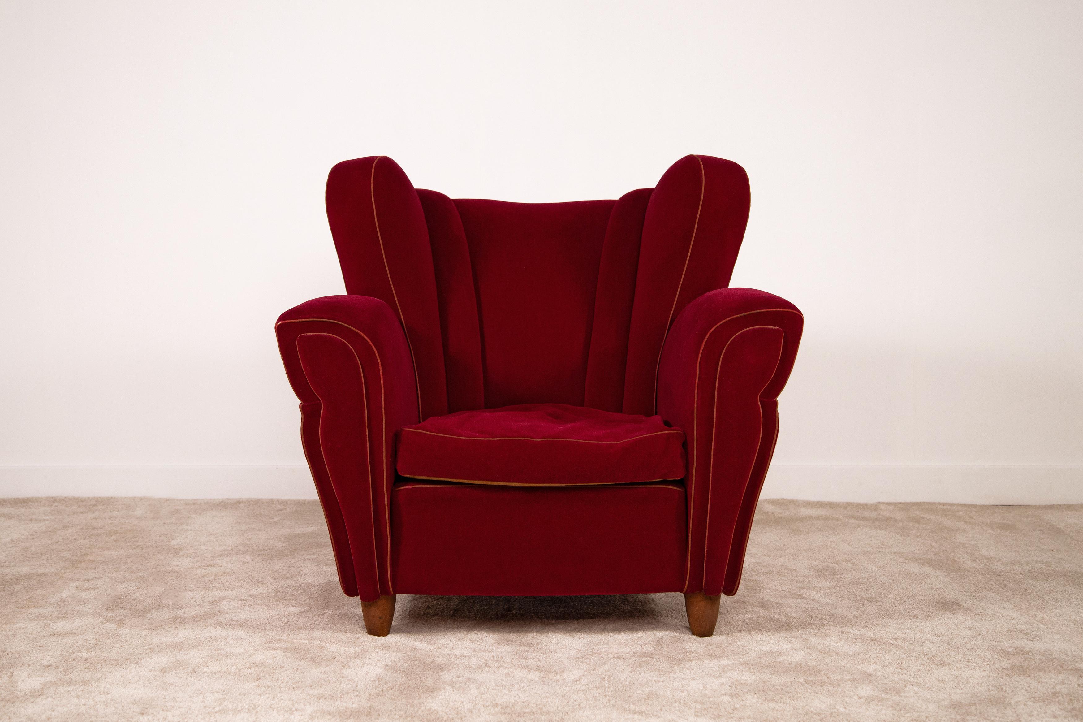 Samt-Sessel, Guglielmo Ulrich zugeschrieben, 1950er Jahre, 2er-Set (Mid-20th Century) im Angebot