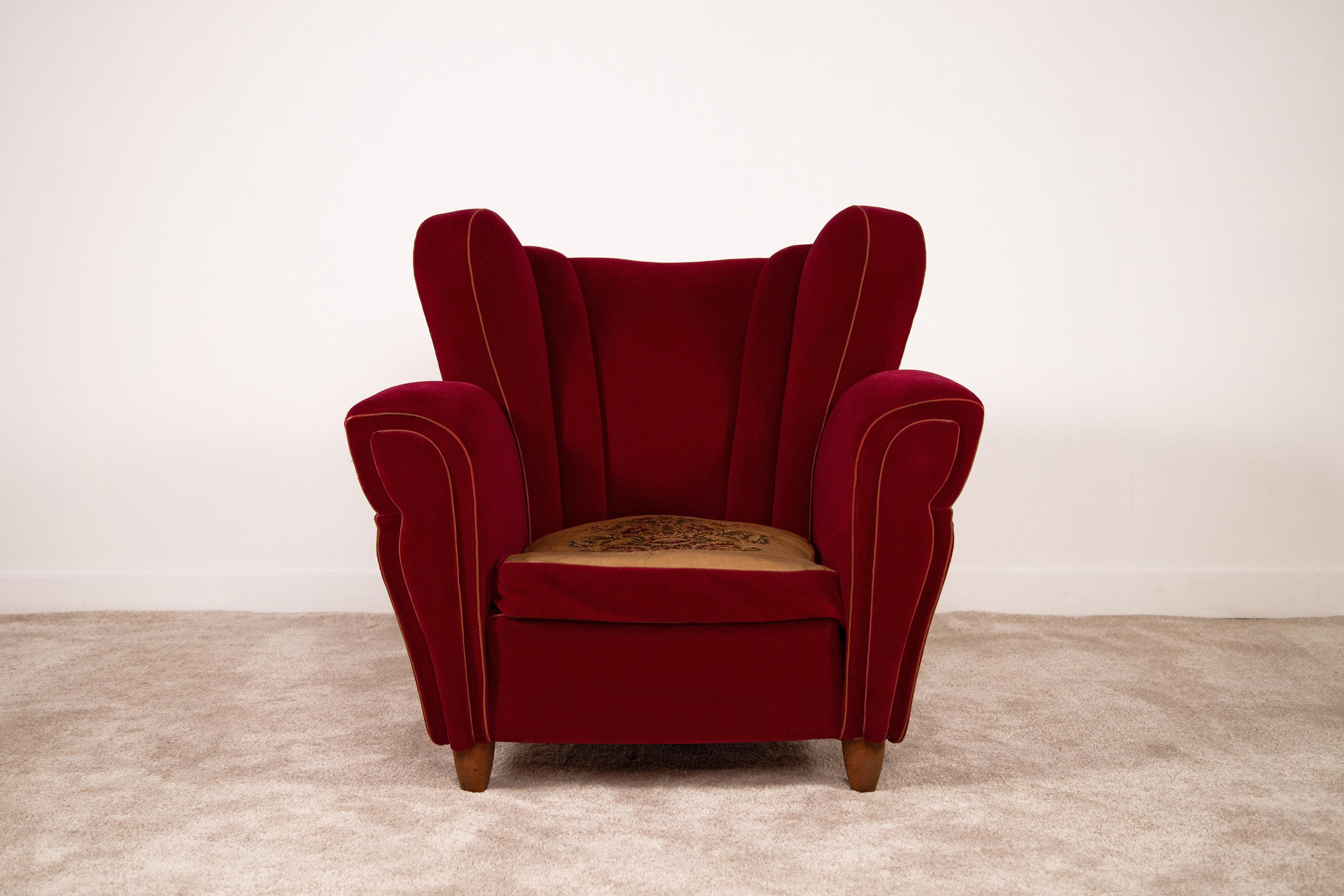 Samt-Sessel, Guglielmo Ulrich zugeschrieben, 1950er Jahre, 2er-Set (Holz) im Angebot