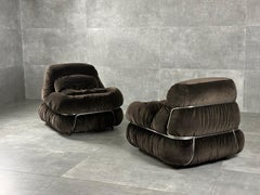 Poltrone in velluto marrone anni '70