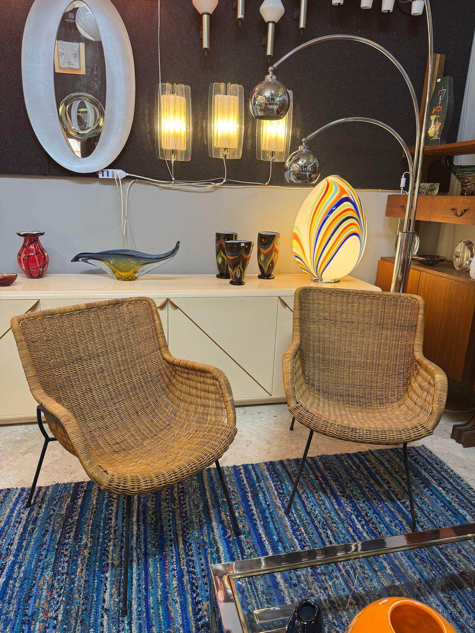 Late 20th Century Fauteuils en osier de Tito Agnoli 1970 en vente