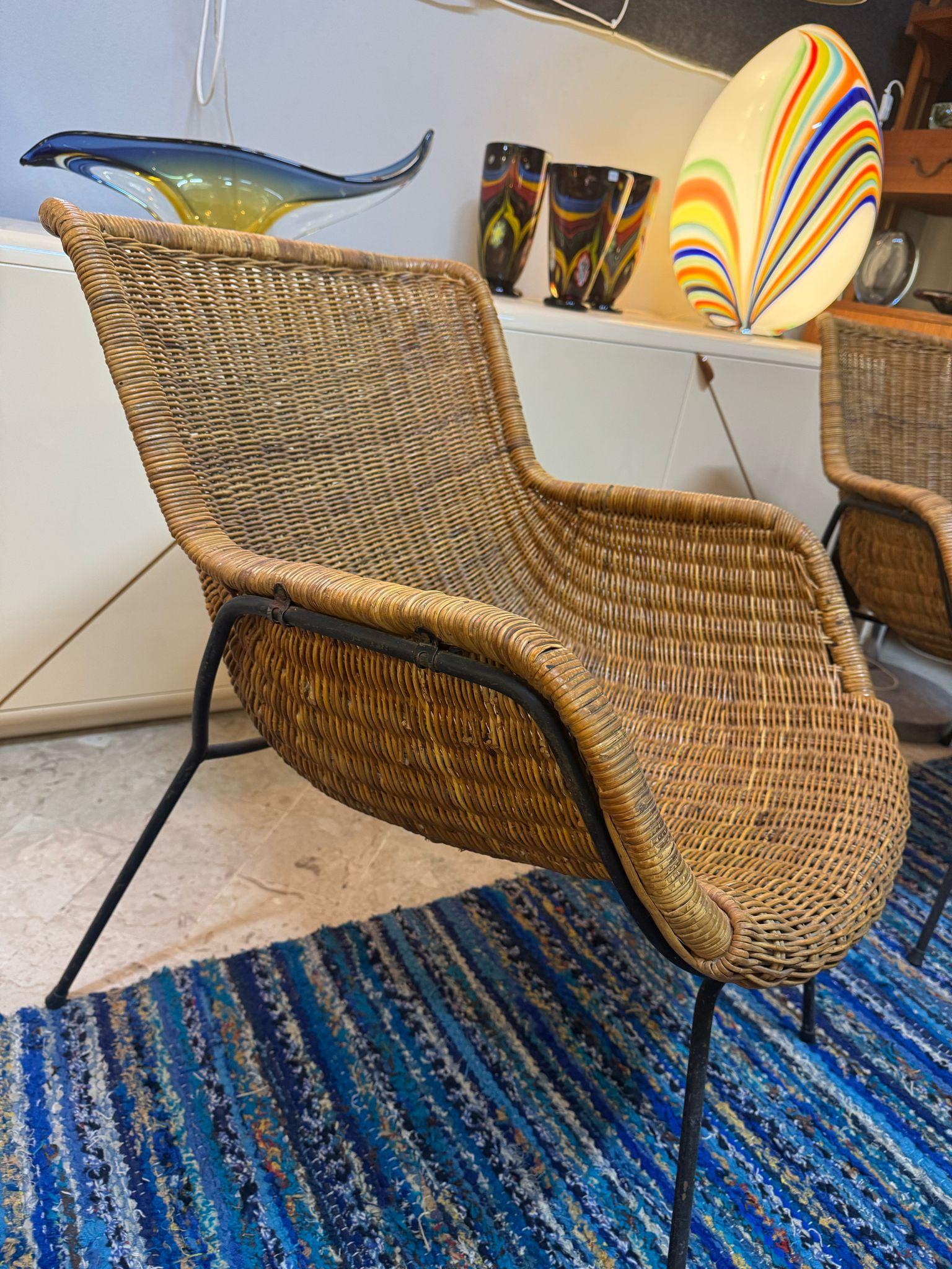 Fauteuils en osier de Tito Agnoli 1970 en vente 1