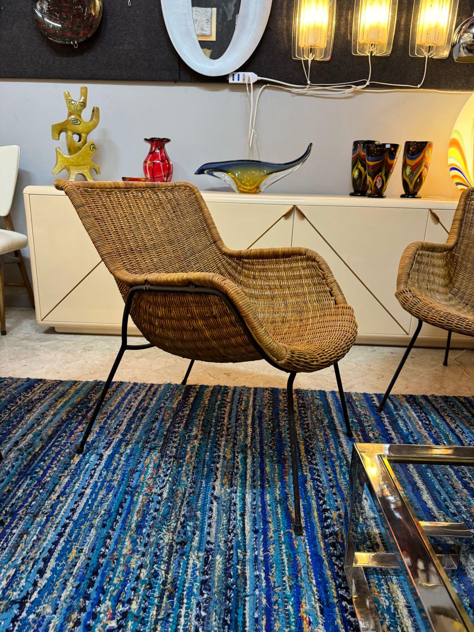 Fauteuils en osier de Tito Agnoli 1970 en vente 2