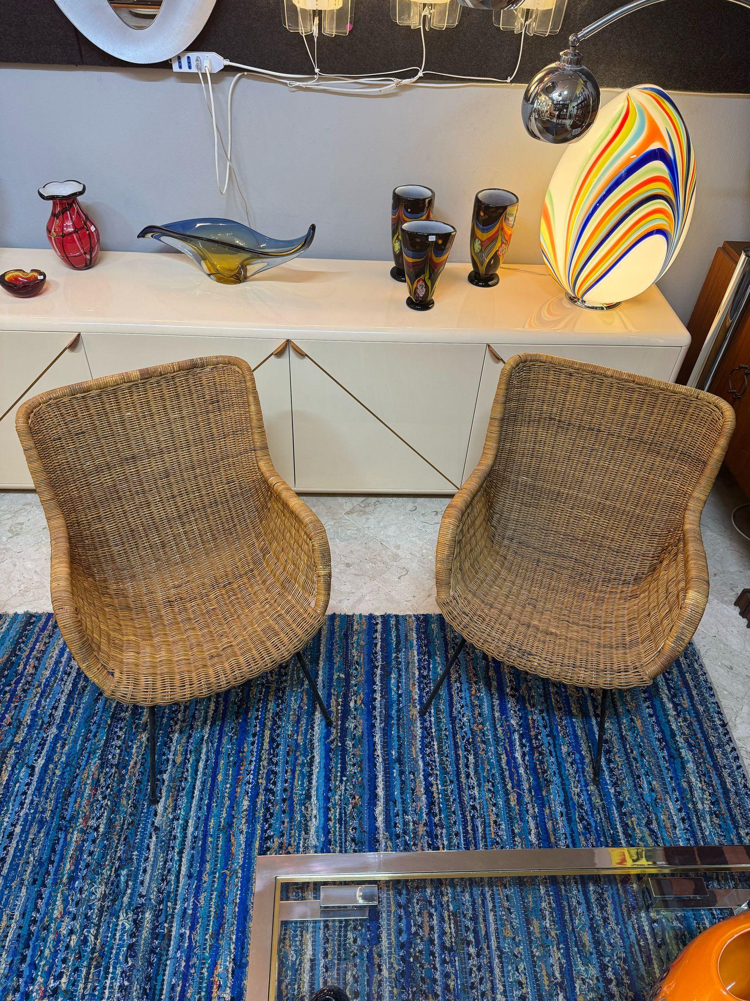Fauteuils en osier de Tito Agnoli 1970 en vente 3