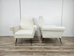 Italian 1950s Design cream fabric armchairs with iron feet