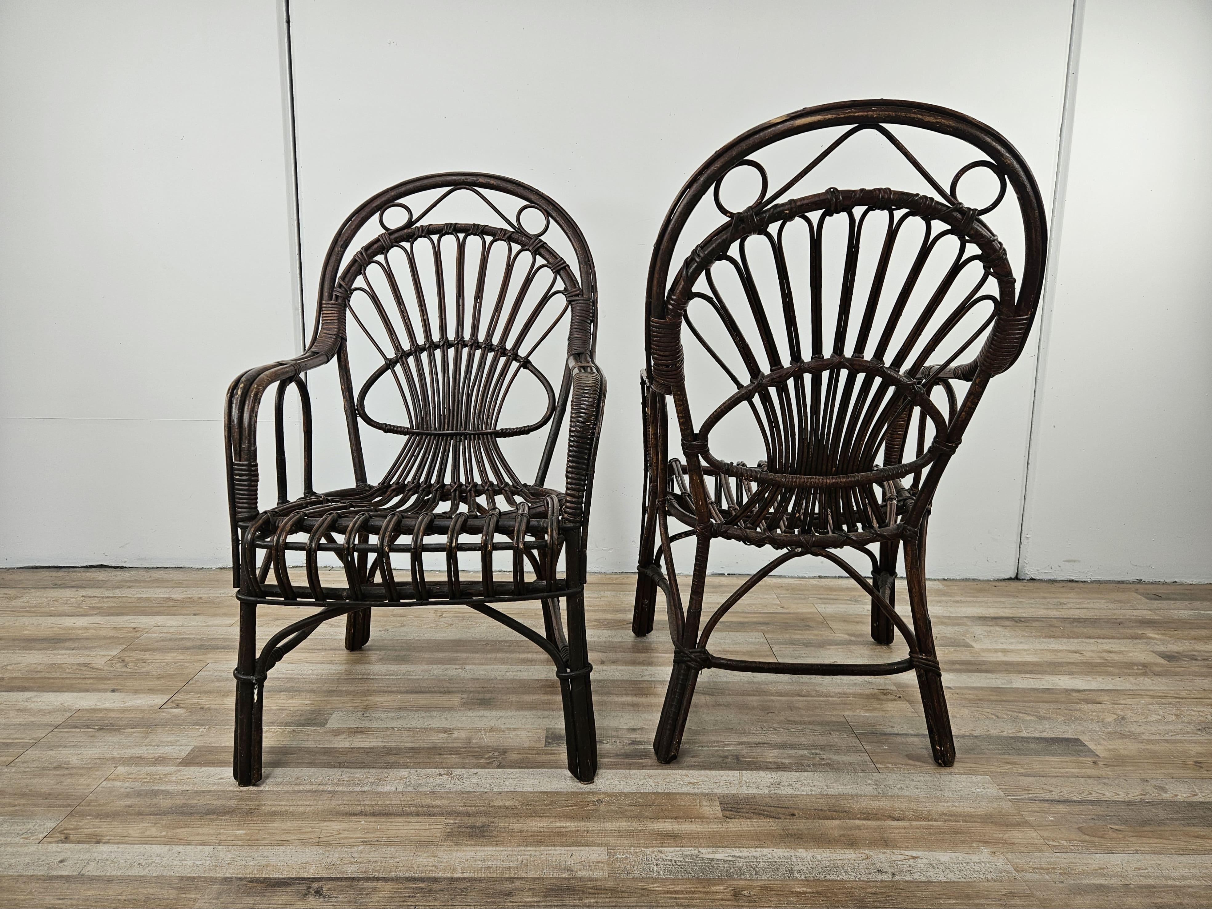 Mid-Century Modern Italian wicker outdoor armchairs, 1970s For Sale