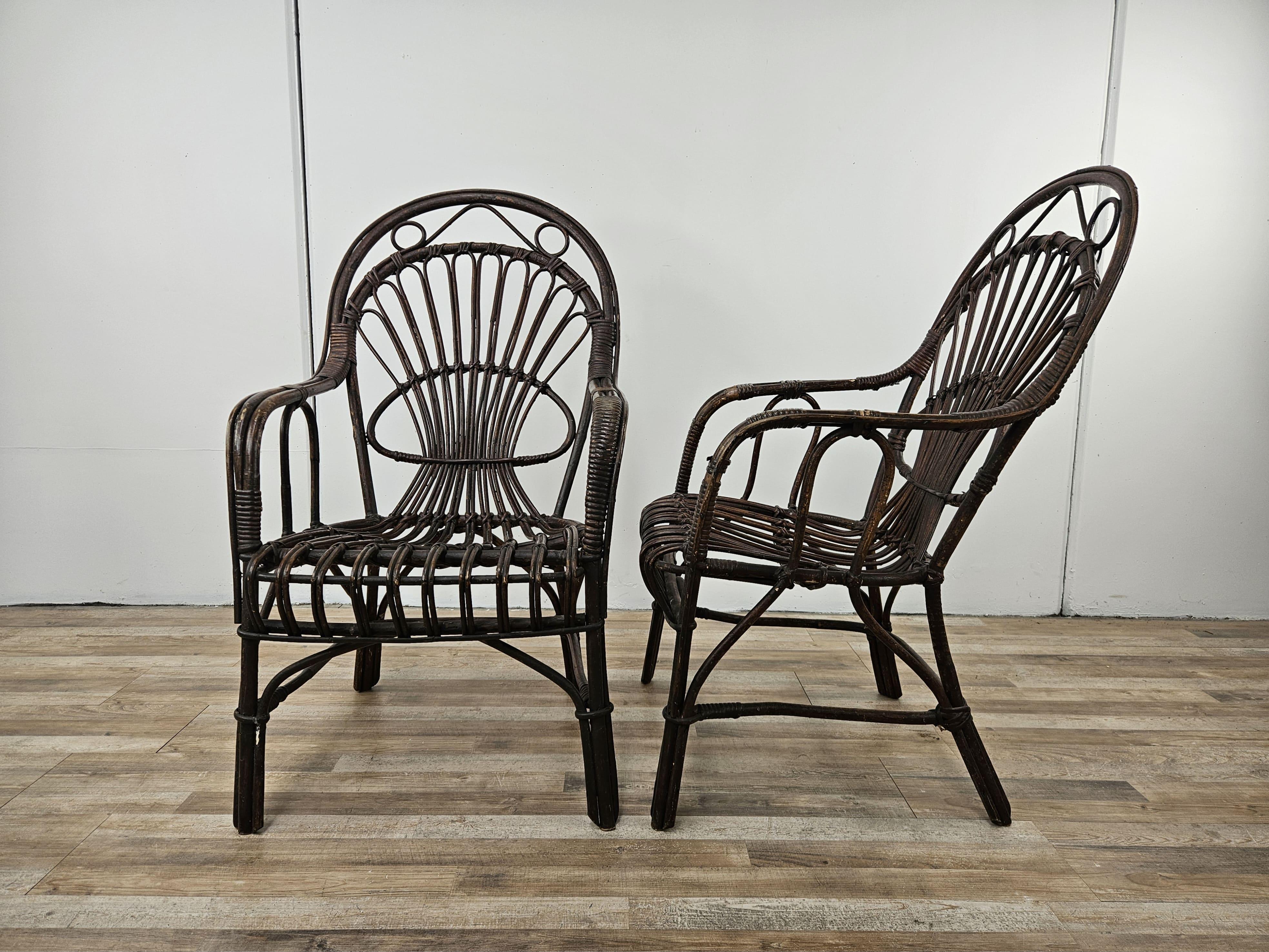 Italian wicker outdoor armchairs, 1970s In Good Condition For Sale In Premariacco, IT