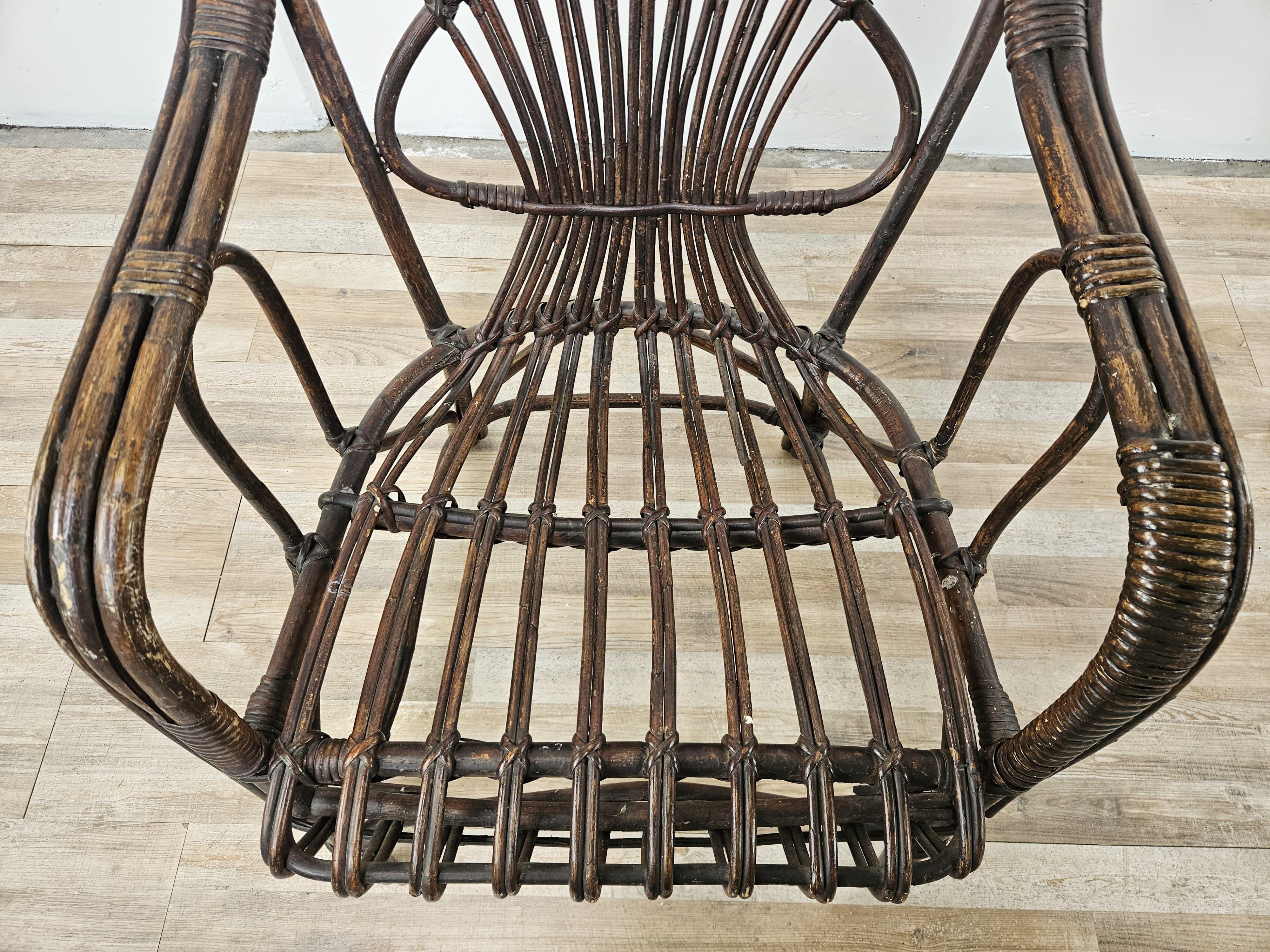 Wicker Italian wicker outdoor armchairs, 1970s For Sale