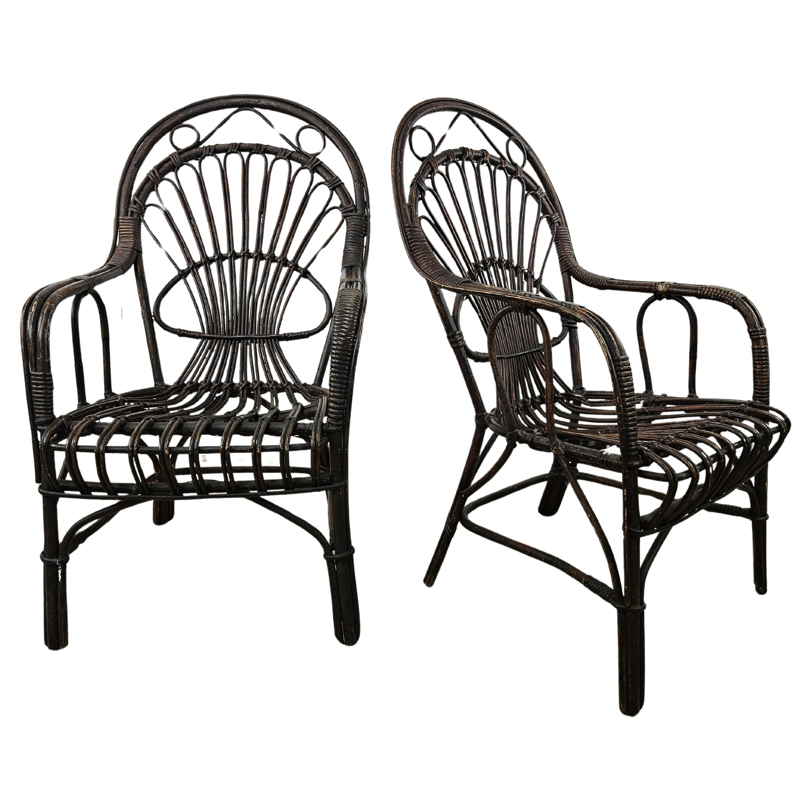 Sillones italianos de mimbre para exterior, 1970