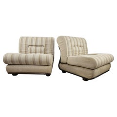 Italian Mid Century 1970s wooden armchairs upholstered in fabric