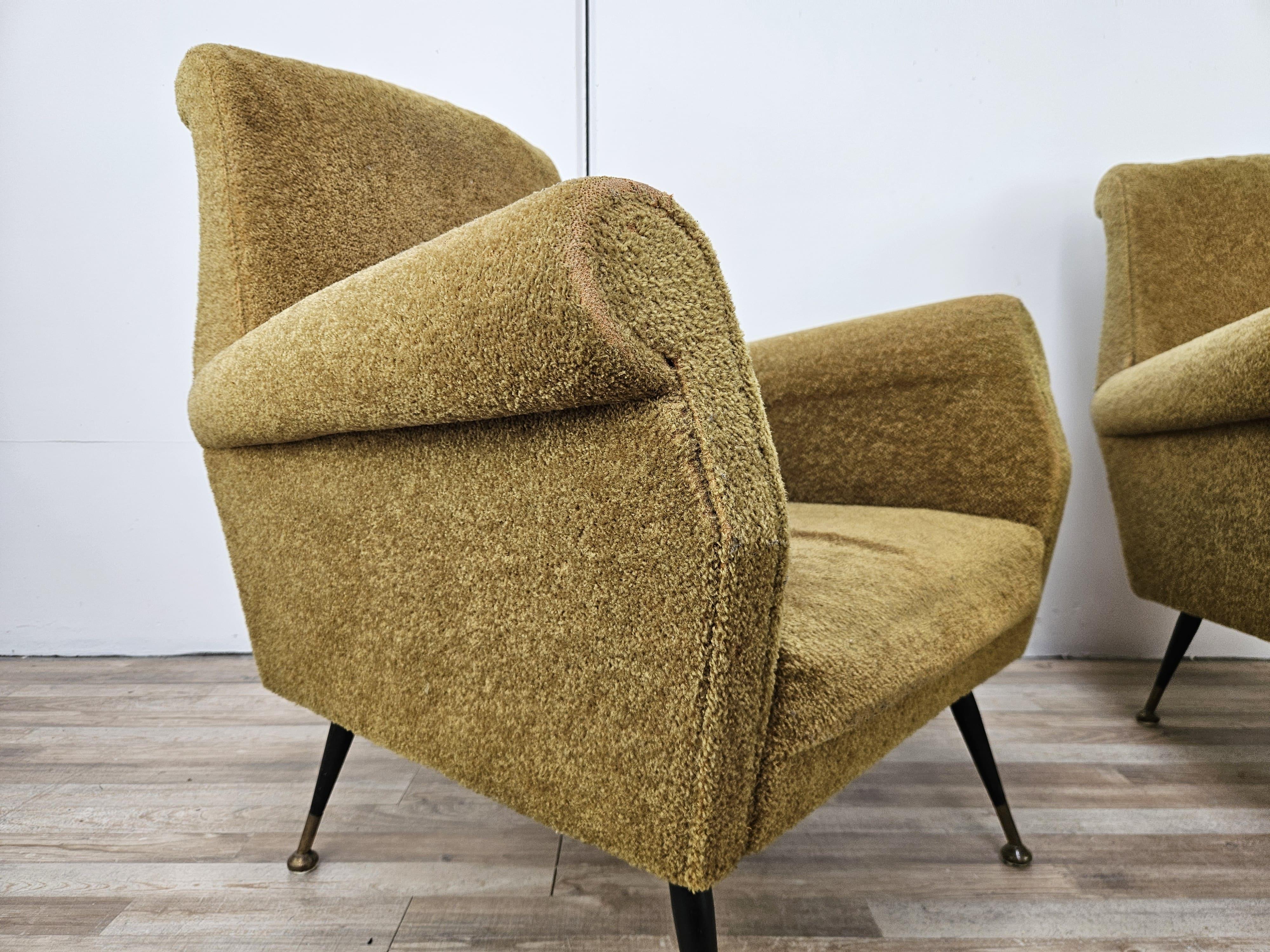 Poltrone Mid Century in stoffa con piedi in ferro e legno, 1960 im Angebot 5