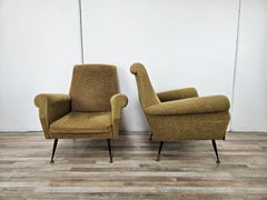 Mid-century fabric armchairs with iron and wood feet, 1960s
