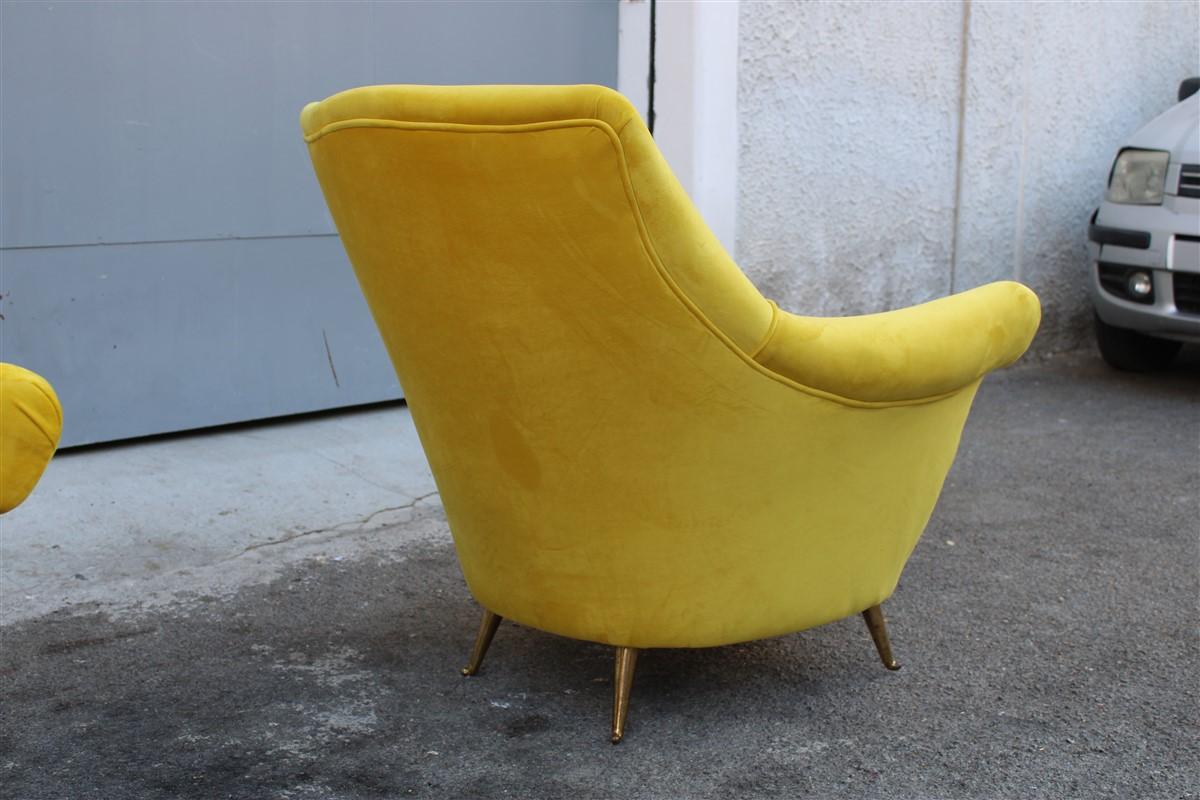 Poltrone Mid-century Isa Bergamo Velluto Giallo piedi Ottone 6