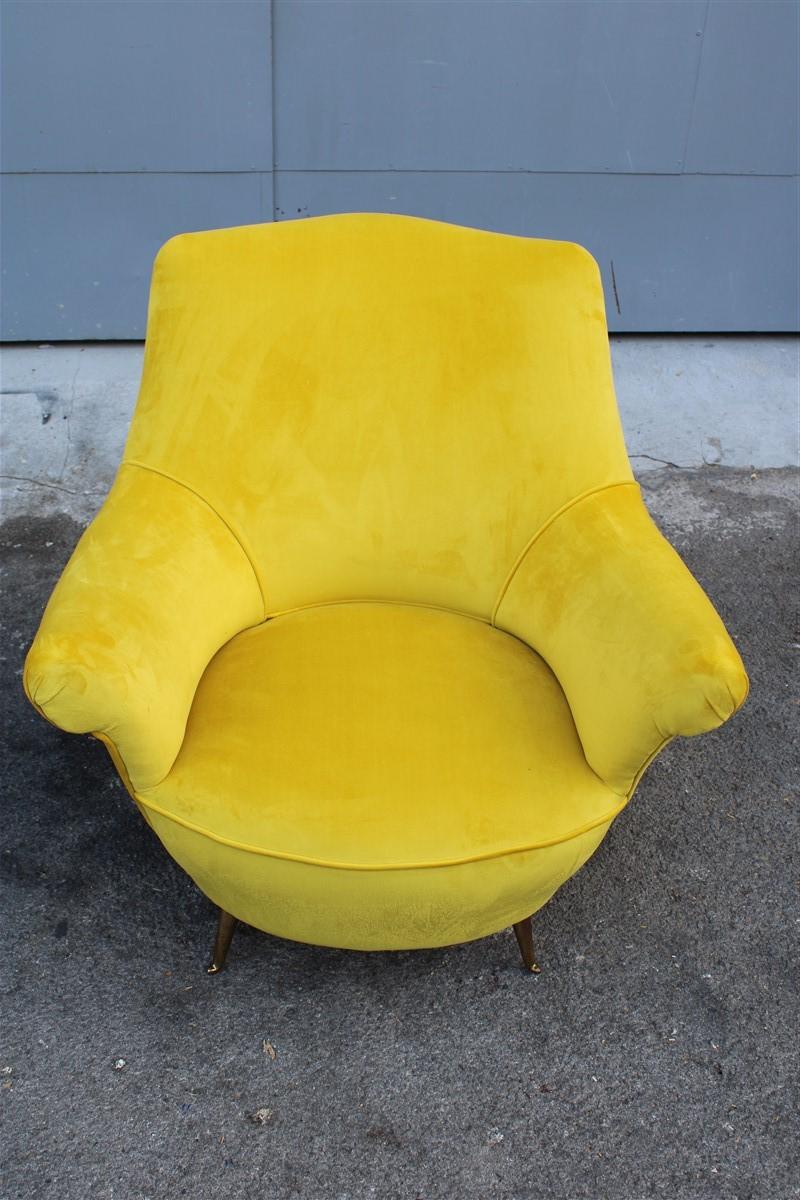 Italiano Poltrone Mid-century Isa Bergamo Velluto Giallo piedi Ottone