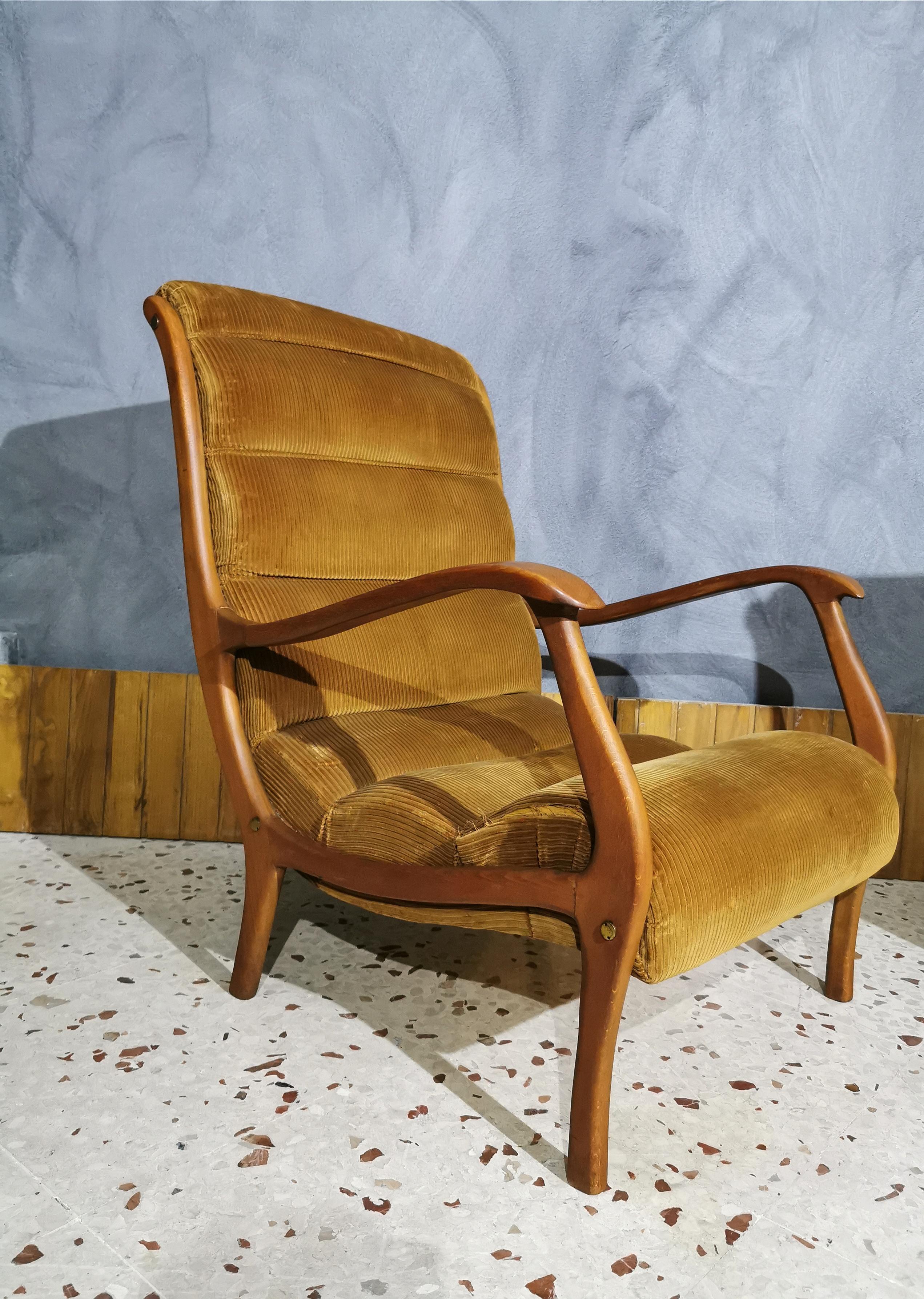Mid-Century Modern Armchairs Midcentury by Ezio Loghi for Elam, Velvet and Wood, Italy