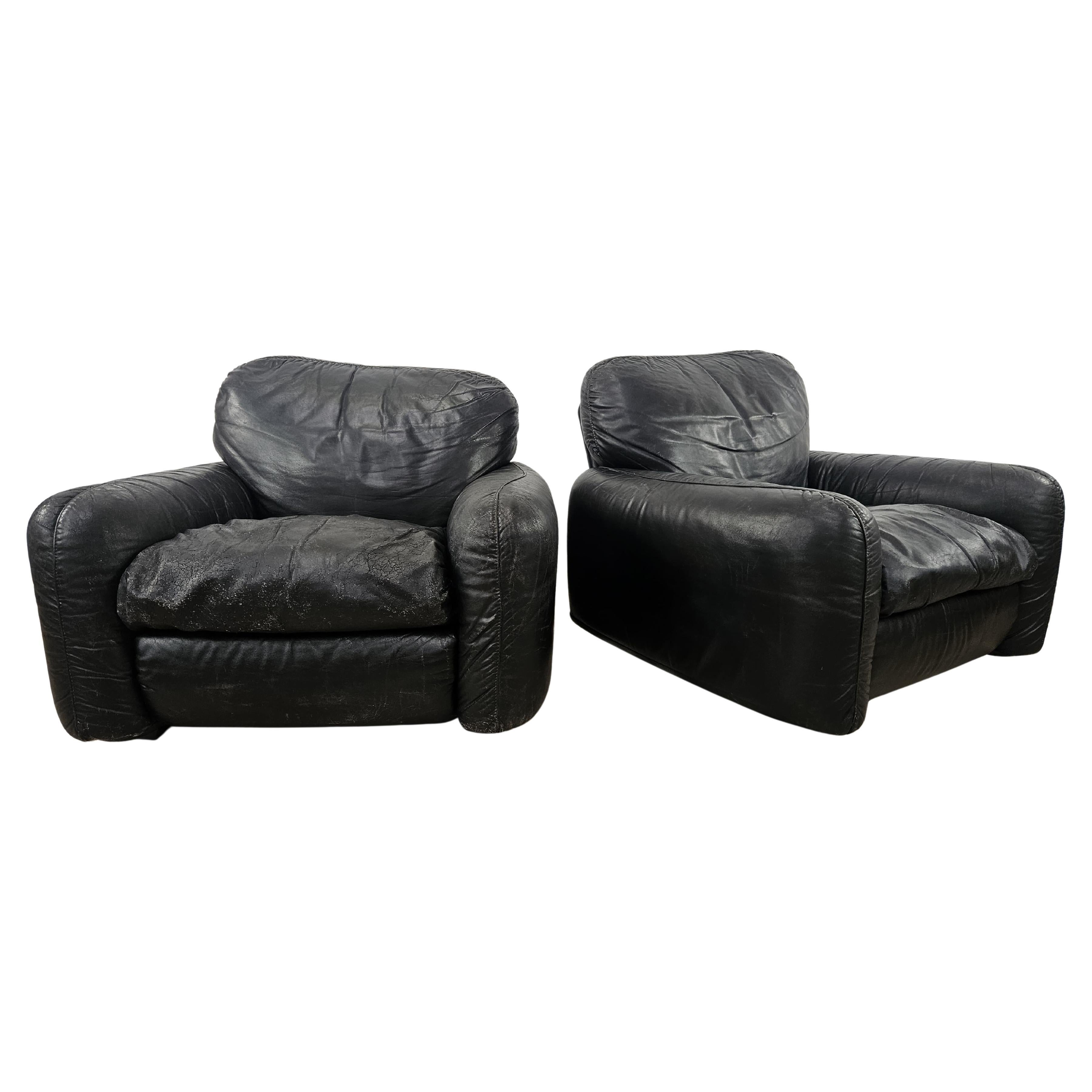 'Piumotto' leather armchairs by Arrigo Arrigoni for Busnelli 1970s