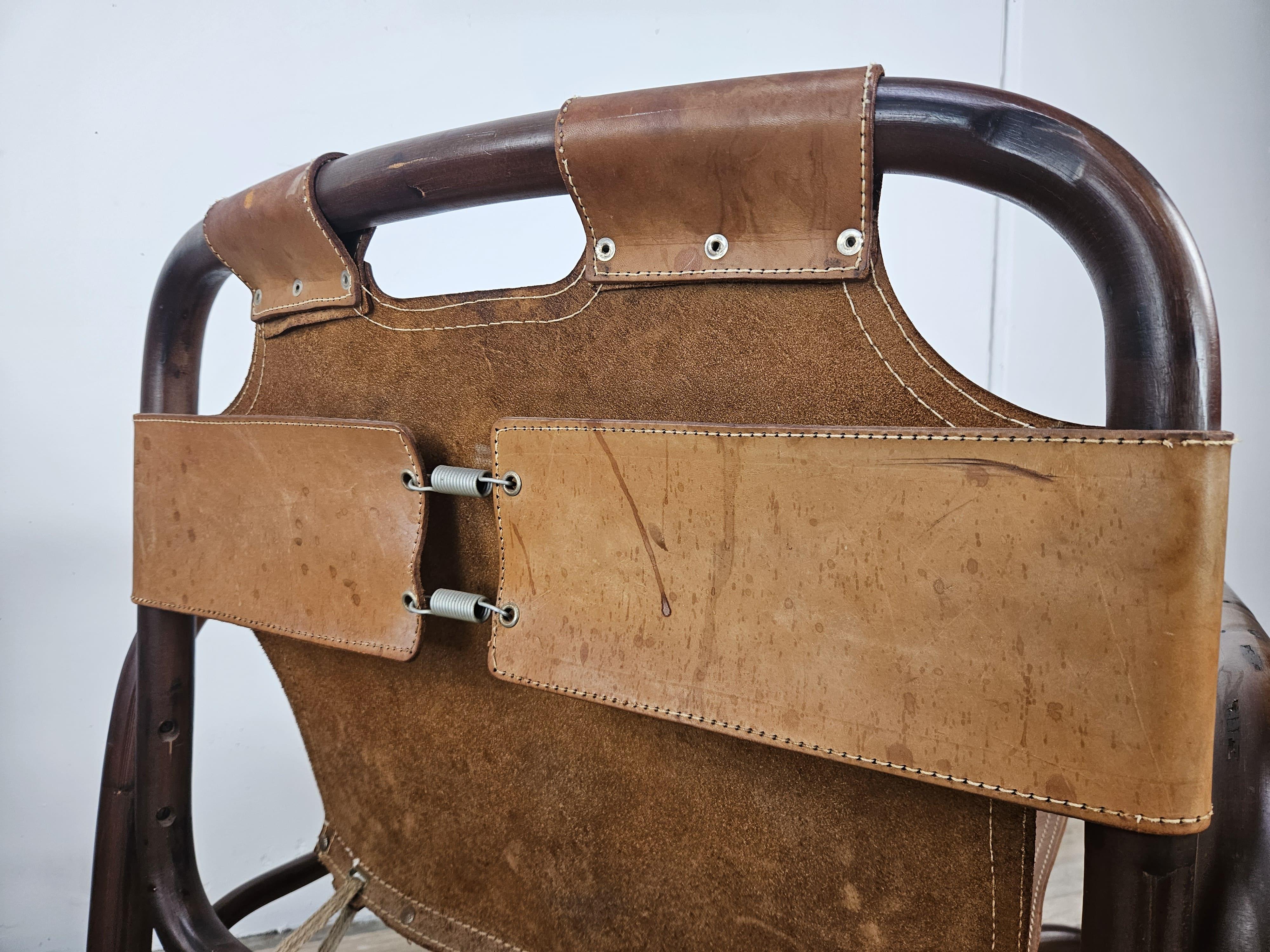 Sillones Safari en bambú y cuero de Tito Agnoli años 60 en venta 9