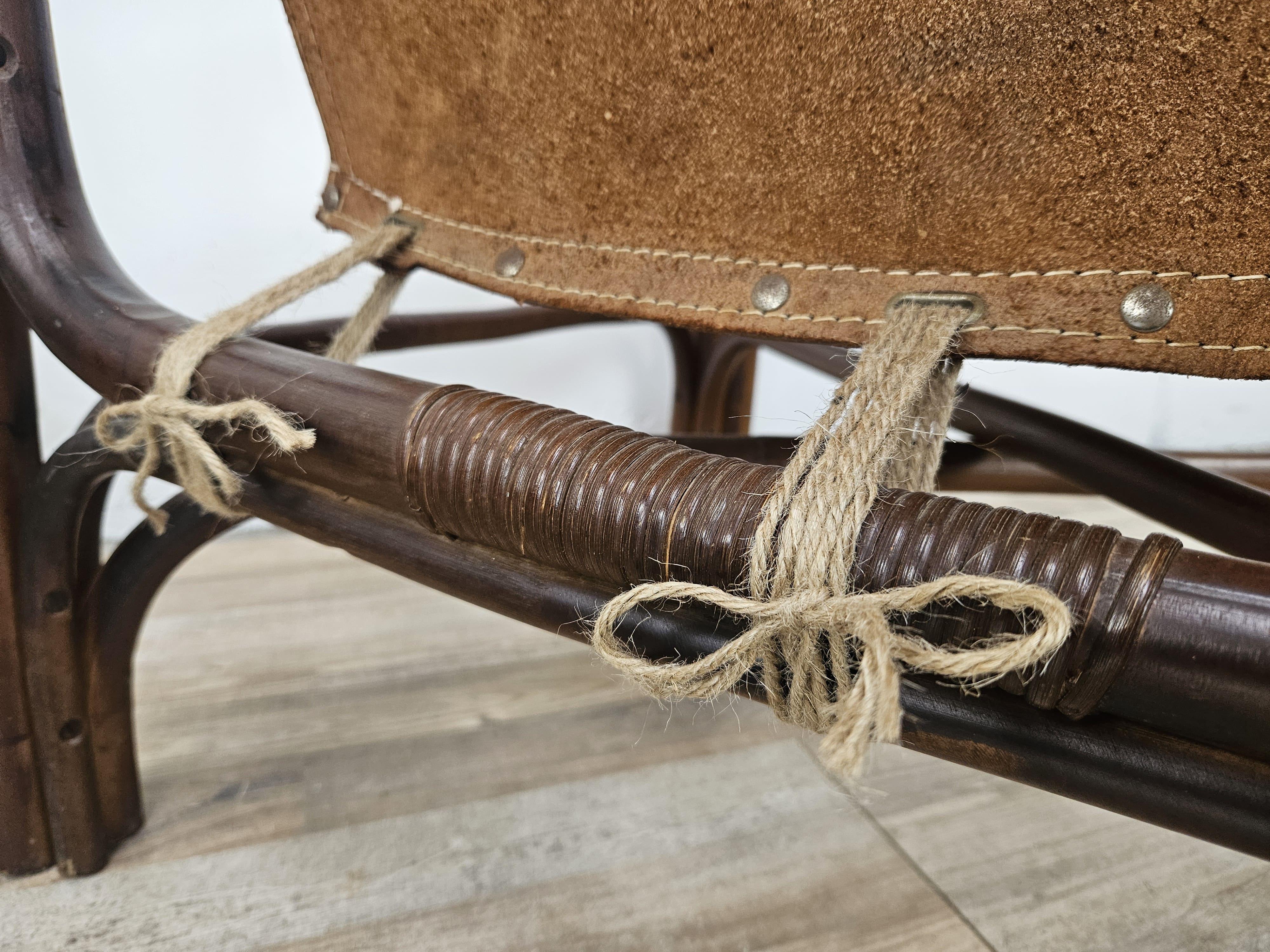 Sillones Safari en bambú y cuero de Tito Agnoli años 60 en venta 11