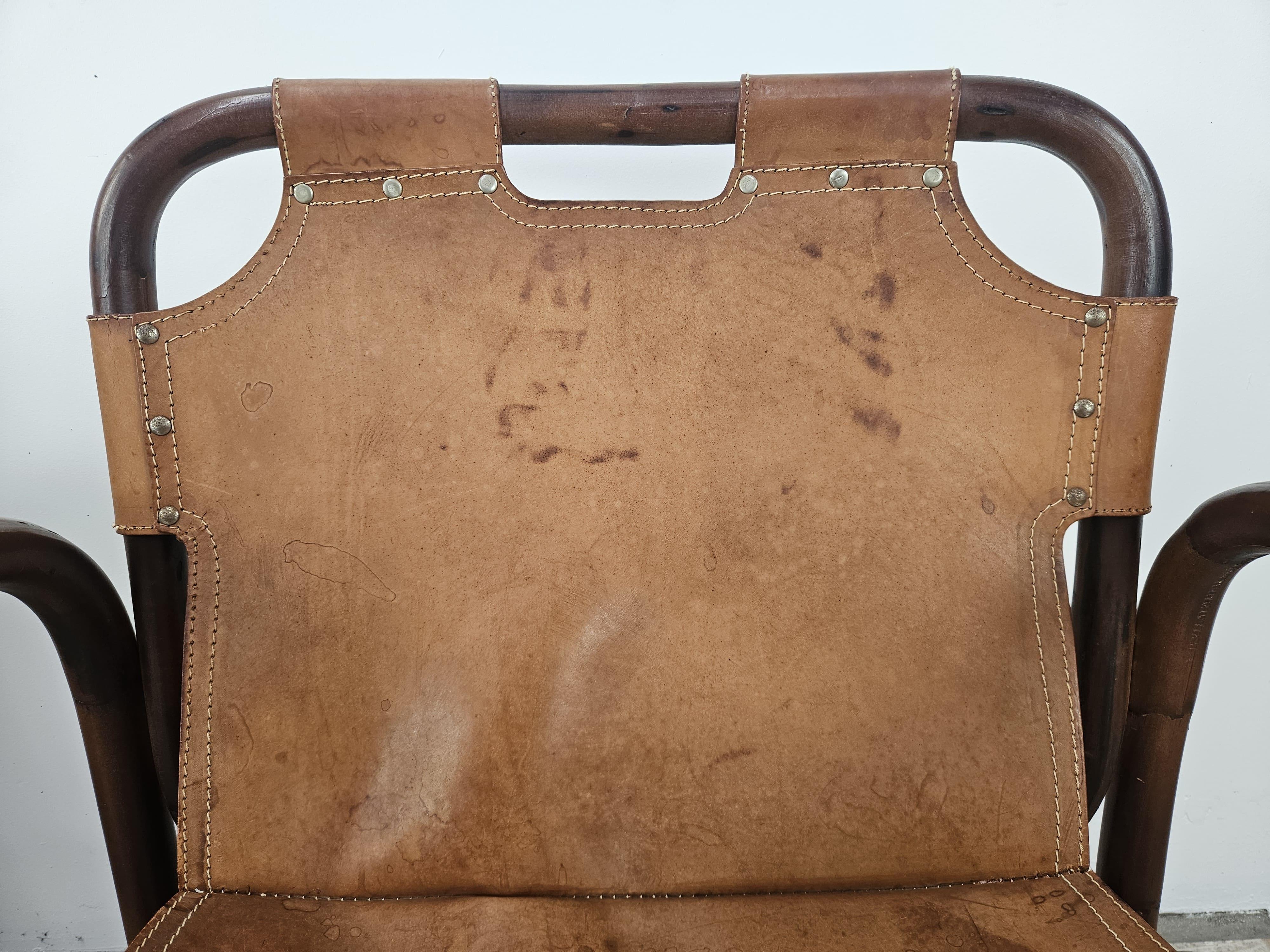 Sillones Safari en bambú y cuero de Tito Agnoli años 60 Cuero en venta