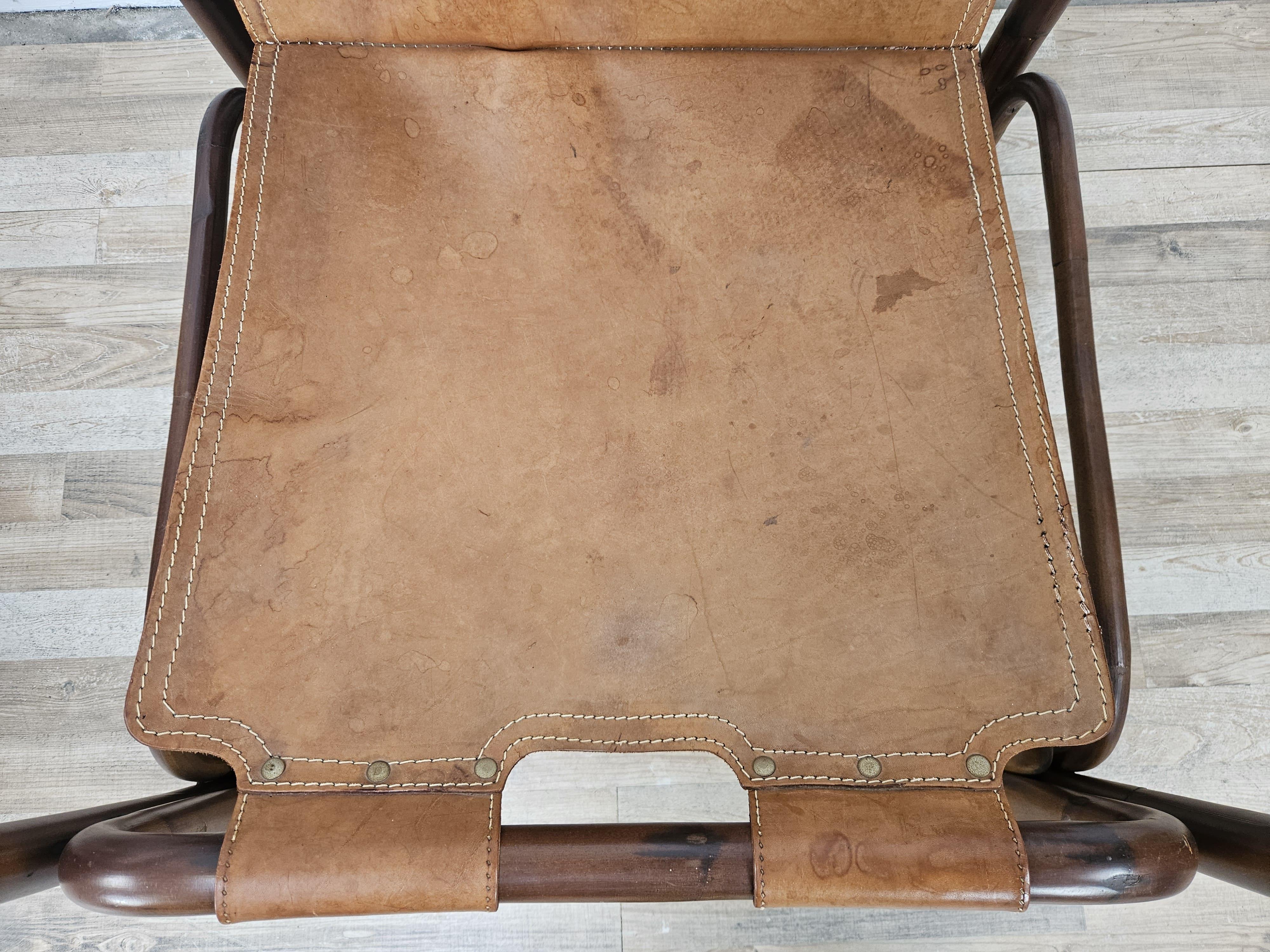 Sillones Safari en bambú y cuero de Tito Agnoli años 60 en venta 1