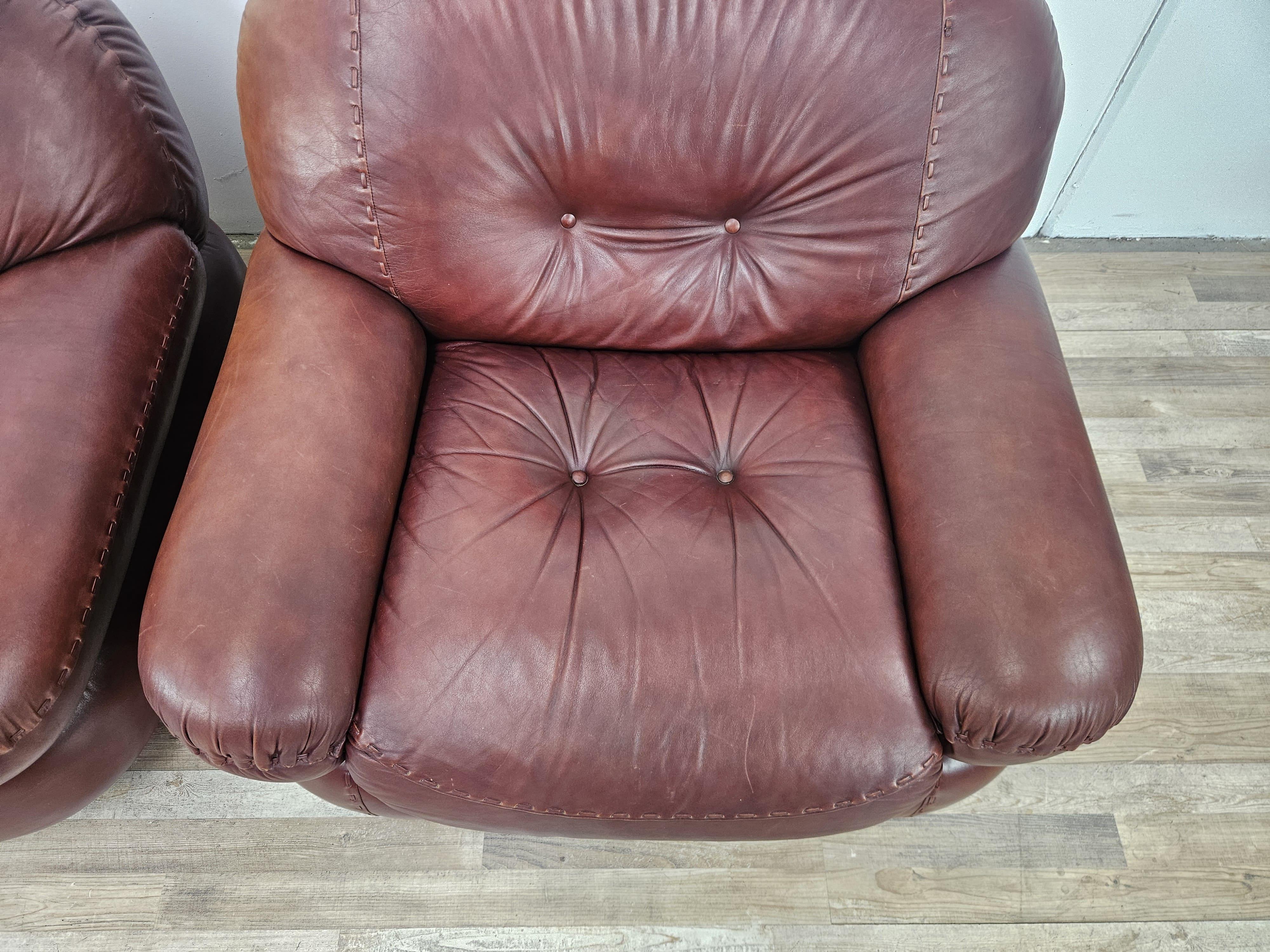 Sillones Sapporo de Mobilgirgi en cuero marrón de los años 70 en venta 3