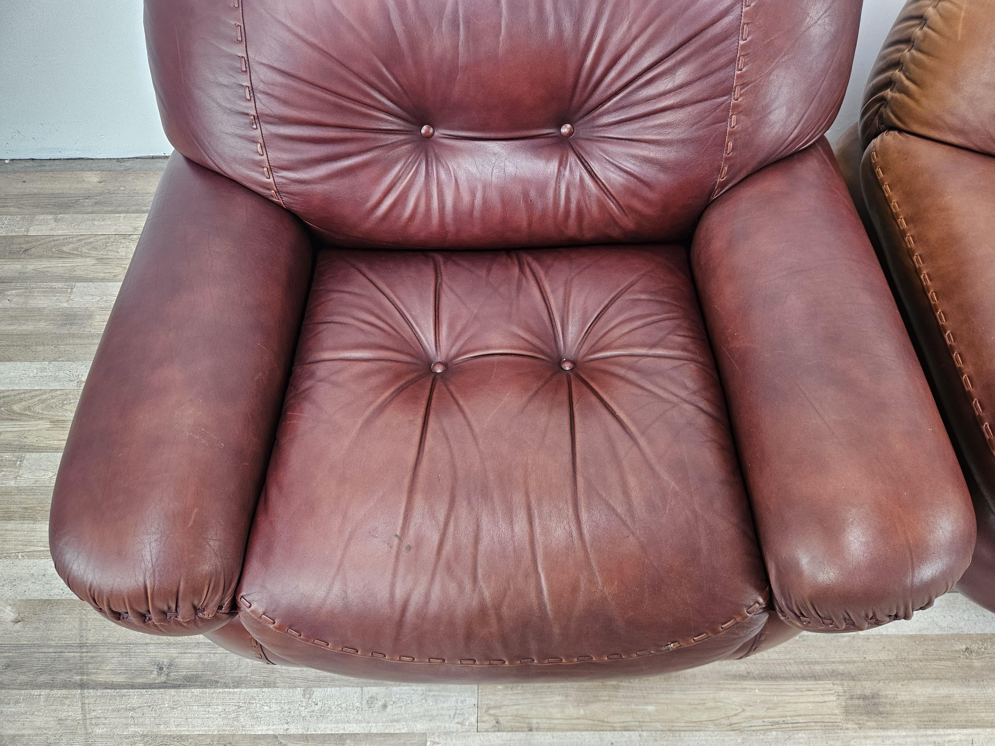 Sillones Sapporo de Mobilgirgi en cuero marrón de los años 70 en venta 2