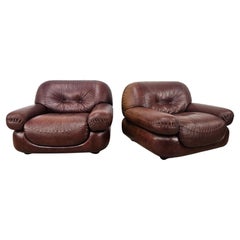 Sapporo armchairs by Mobilgirgi in 1970s brown leather