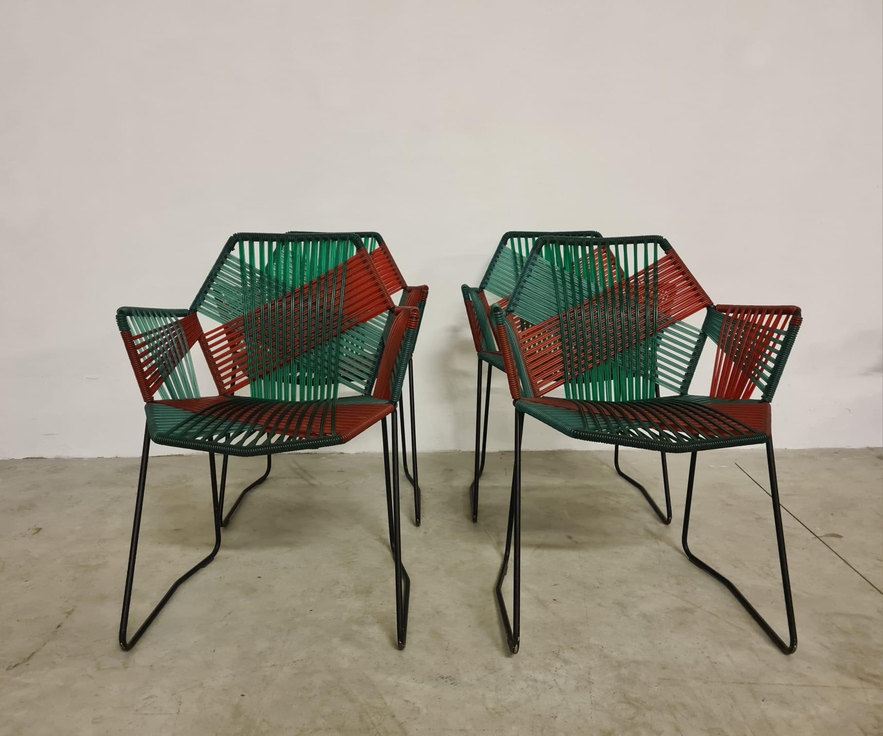 Tropicalia armchairs by Patricia Urquiola.

Four small armchairs from the Tropicalia series designed by Patricia Urquiola for Moroso.

The small armchair features a tubular steel frame that acts as a framework for a weave of technopolymer