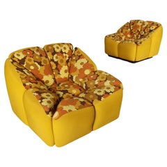 Poltrone Vintage Anni 70, giallo ocra e tessuto floreale