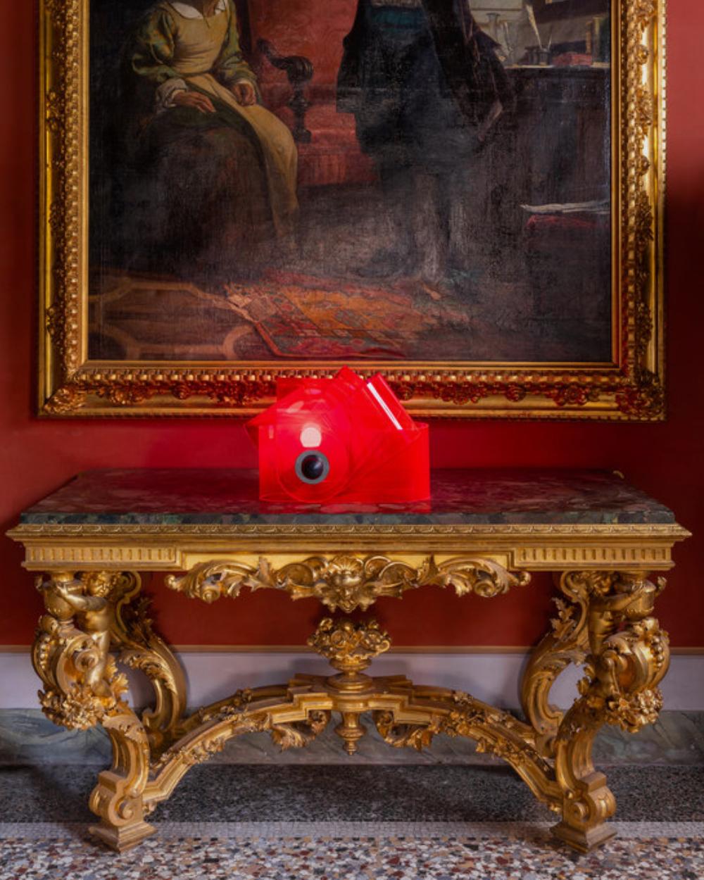 Poltronova GHERPE Table lamp in fluorescent red by Superstudio For Sale 2