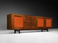 Buffet Poltronova en noyer avec façades en tissu orange d'automne