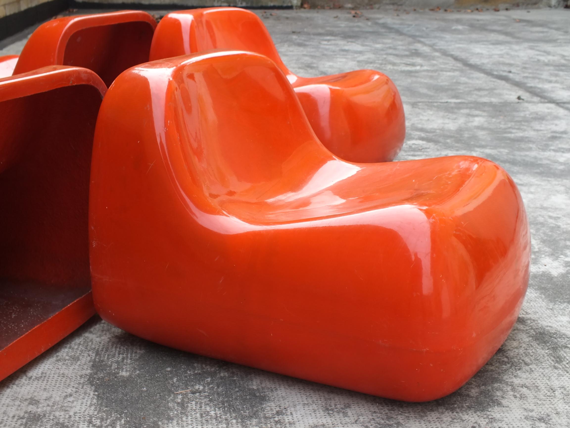 Late 20th Century Saporiti Italy year ’68 design Alberto Rosselli two (2)armchair jumbo fiberglass For Sale