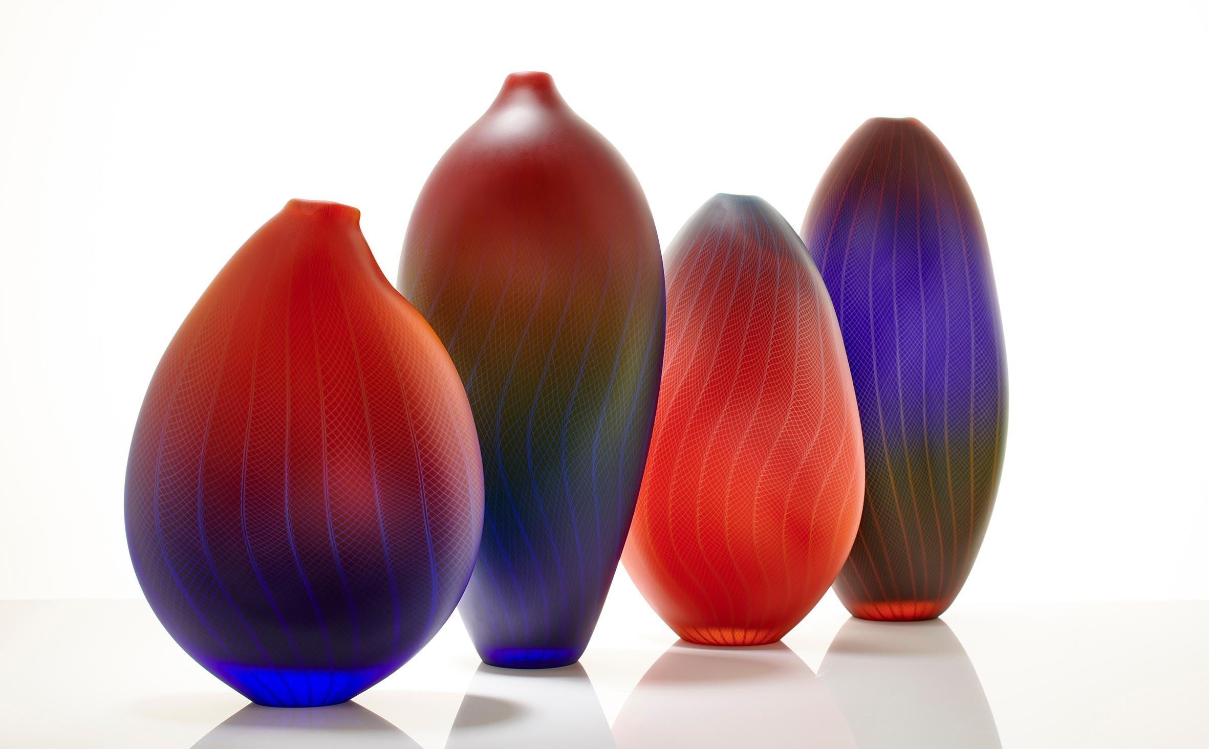 Art Glass Polychromatic Interleave 005, a unique glass vessel in red & blue by Liam Reeves For Sale