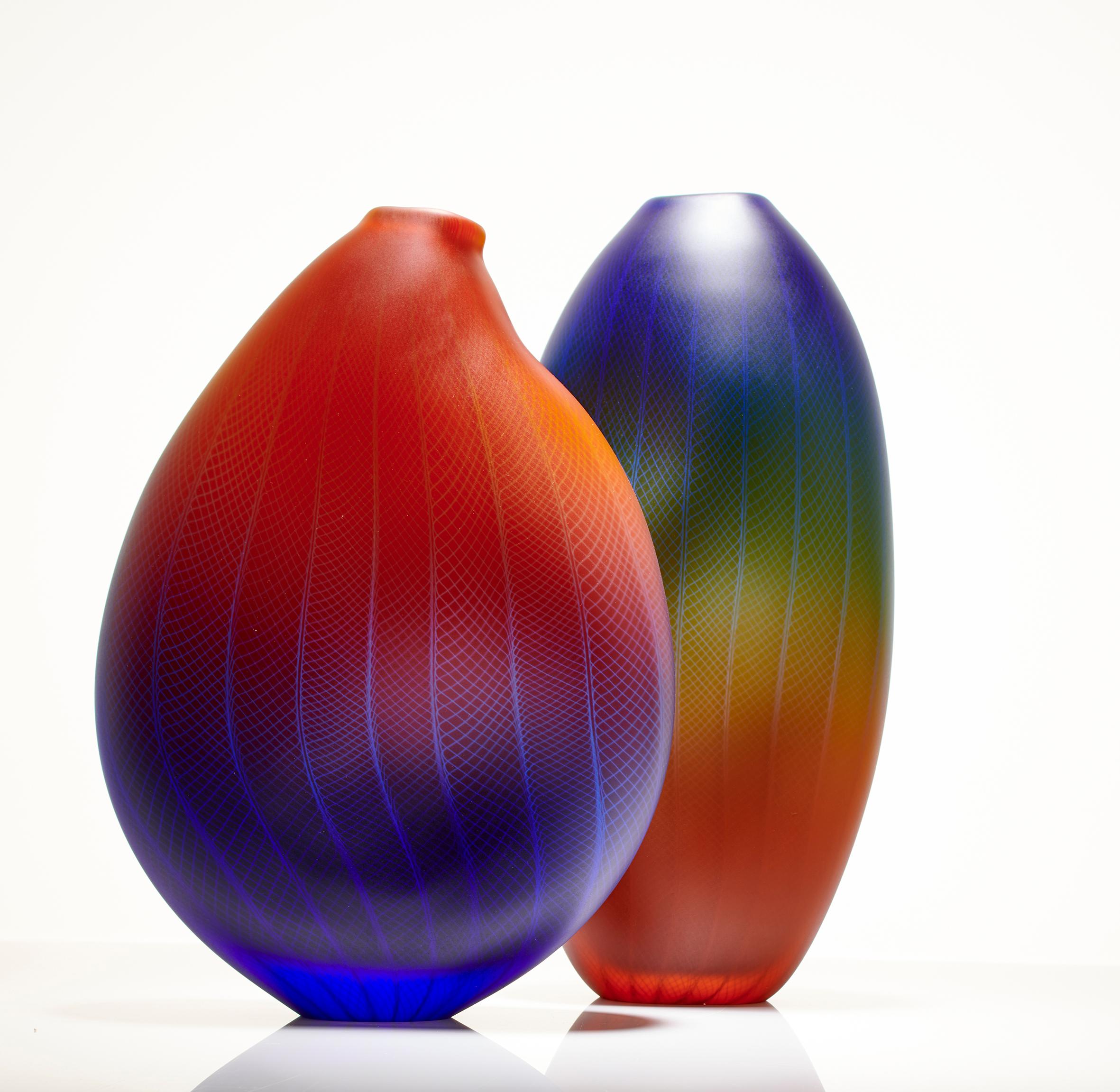 Contemporary Polychromatic Interleave 005, a unique glass vessel in red & blue by Liam Reeves For Sale